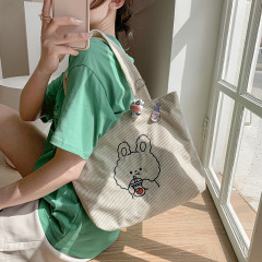 2023 New Simple Shoulder Bag with Plush Cartoon Rabbit Design, Large Capacity, Korean Style Casual and Artistic Student Backpack