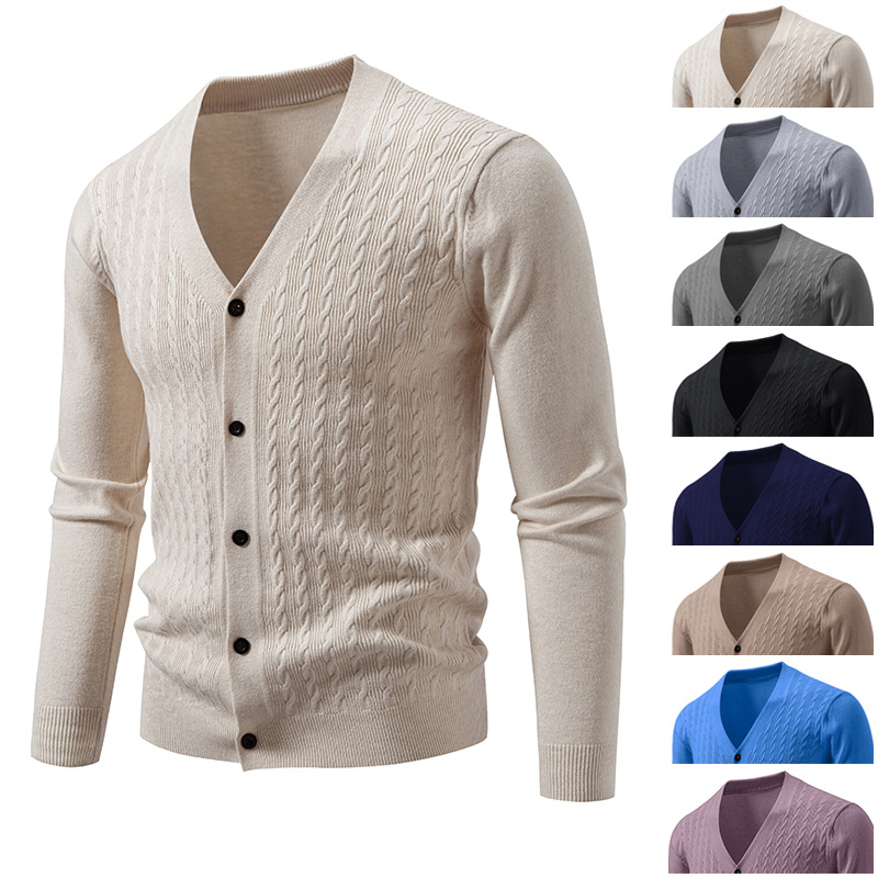 Moderner V-Ausschnitt-Strickcardigan für Herren – koreanisch inspiriertes, leichtes Basic-Teil zum Kombinieren_voghion.com