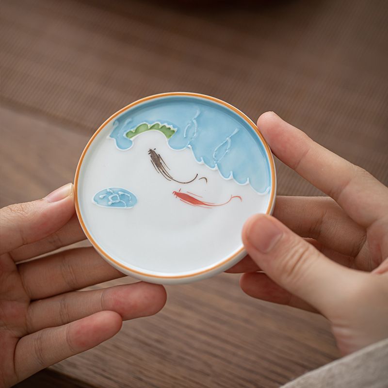 Retro Blue And White Hand Painted Ceramic Coaster Creative Saucer