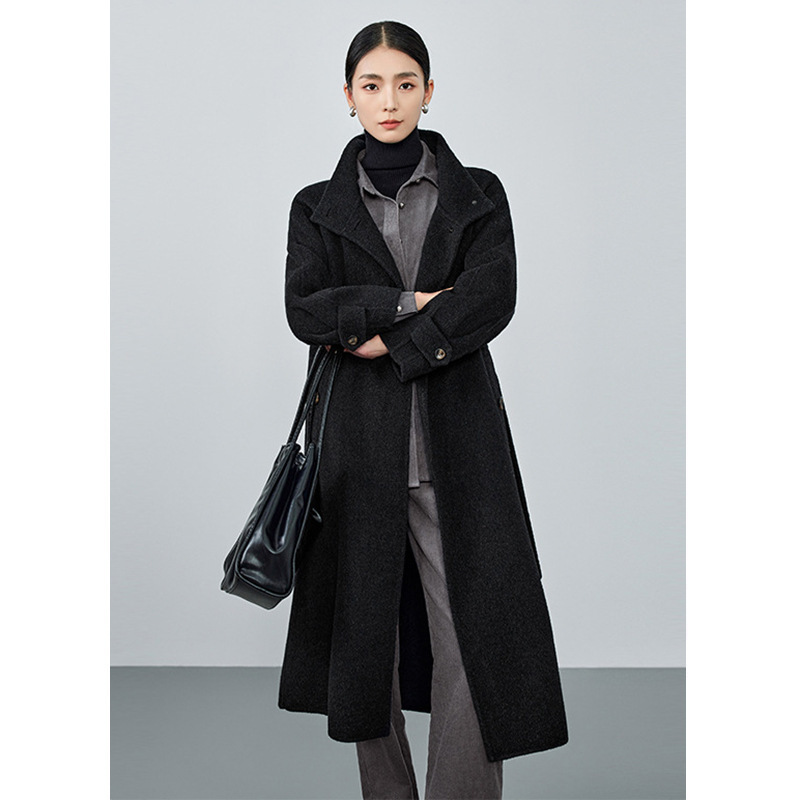 高级感翻领长袖气质外套女2025年秋冬新款加厚保暖中长款毛呢大衣|undefined