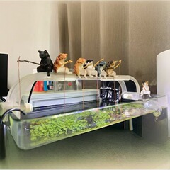 小猫钓鱼鱼缸摆件造景喵咪钓鱼好天气休闲猫咪垂钓猫悬挂装饰批发