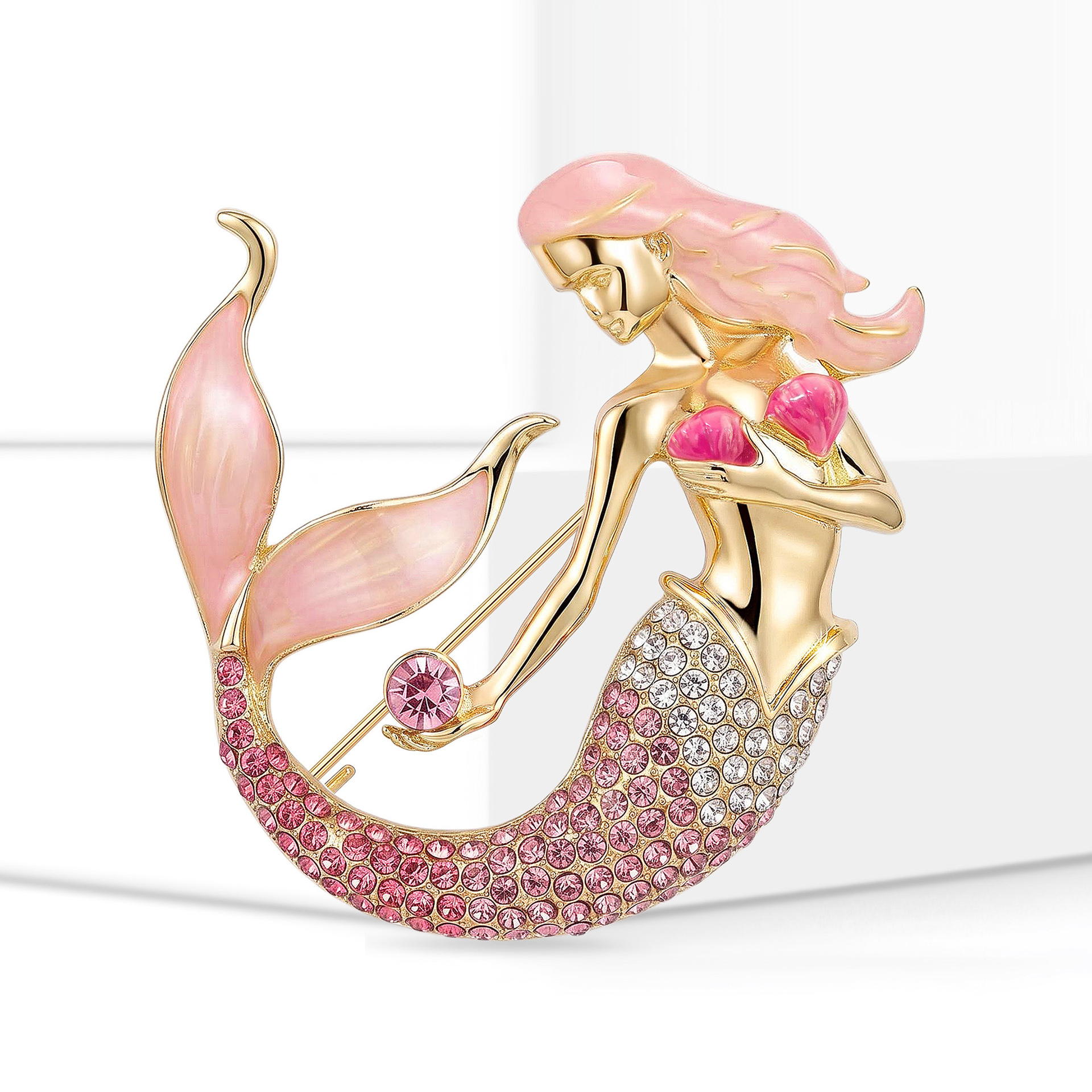 Cross-border best-selling alloy and enamel mermaid brooch with diamond embellishments, a new European and American ocean-themed pin: BR5968