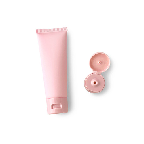 80g80ml Pink Matte Sanding Cosmetic Soft Tube Refillable Empty Plastic Bottle with PE Lids and Printed Text