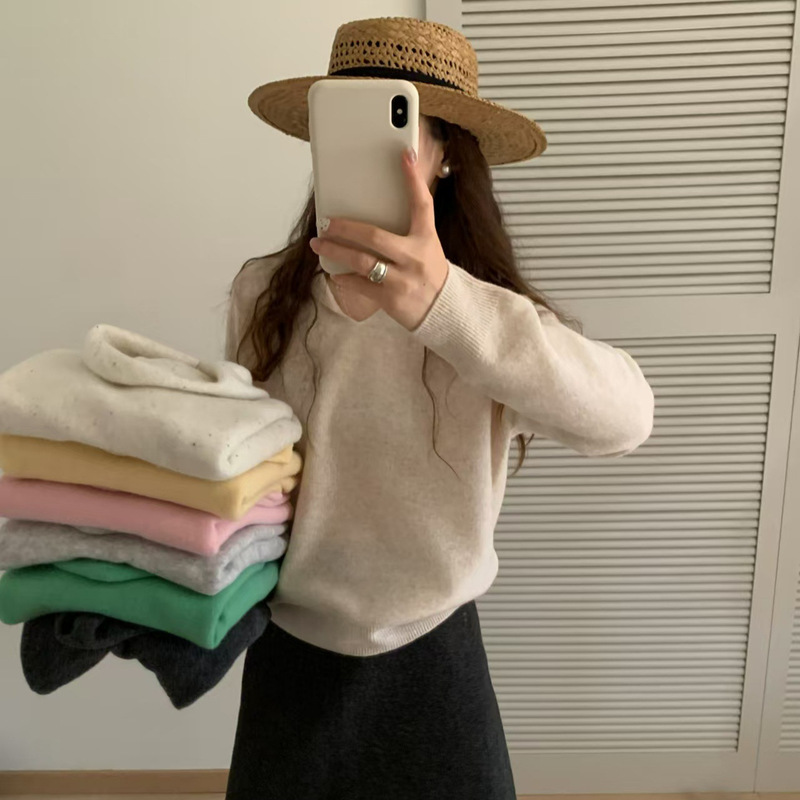 Hooded 100 All Wool Sweater Women's Autumn and Winter High-end Sense Pullover Knitted Sweater Loose Age-reducing Base Top