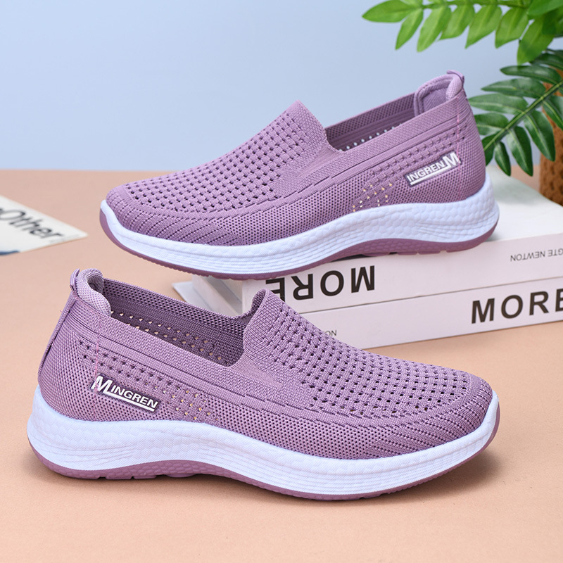 Spring and Summer New Women's Sports Shoes Mesh Hollow Breathable Mother Shoes Slip-on Soft Sole Comfortable Walking Shoes