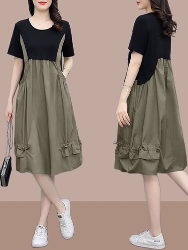 Fat and Large Women's Loose Dress 2025 Summer Korean Version Stylish Youthful Medium-Length Skirt Trend