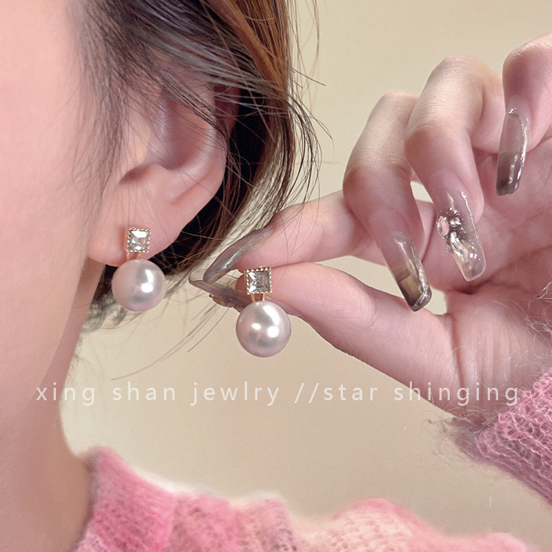 法式珍珠锆石耳钉女小众设计感轻奢高级耳环新款独特复古气质耳饰