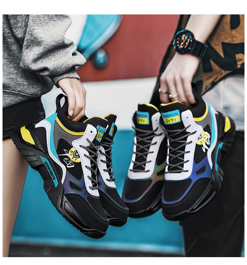 Giày sneaker cao cổ phối màu, lót nhung giữ ấm, đế cao su, dây buộc — 9013 Mẫu giày đơn Bai Lanyue, 9013 mẫu giày đơn màu đen và vàng, 9013 mẫu giày đơn màu đen xám, 9013-1 cộng với nhung trắng đen xám chi tiết 39