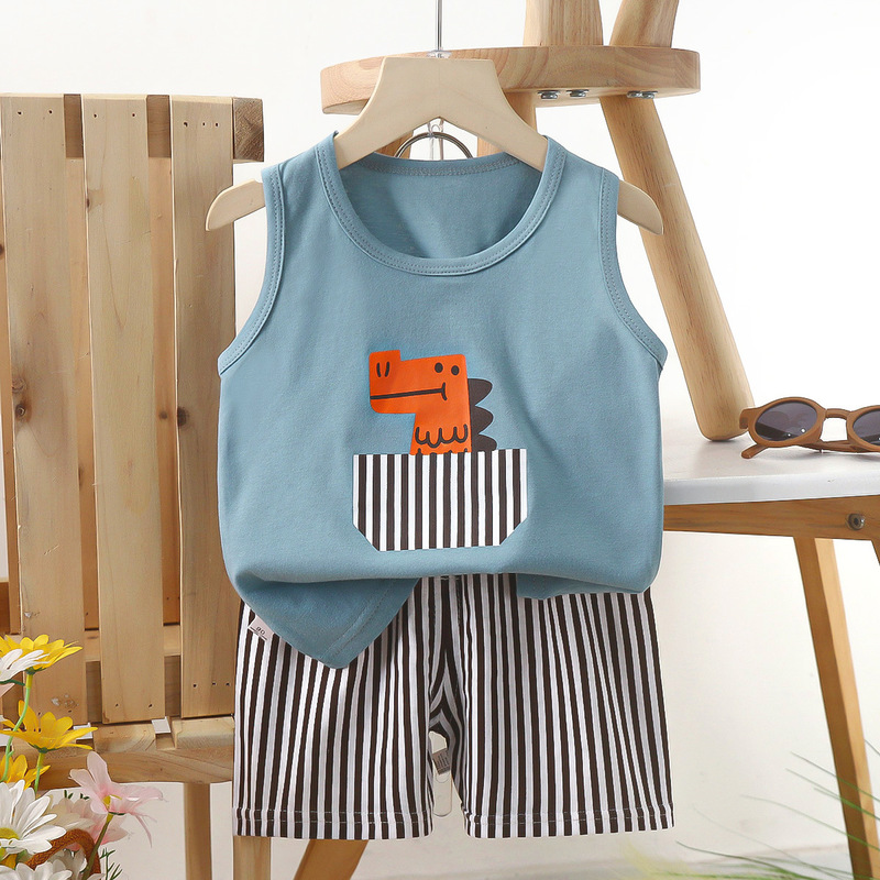 子供ベストセット純綿女の子夏服韓国風子供服新 2025 夏男の子ツーピースセット卸売|undefined