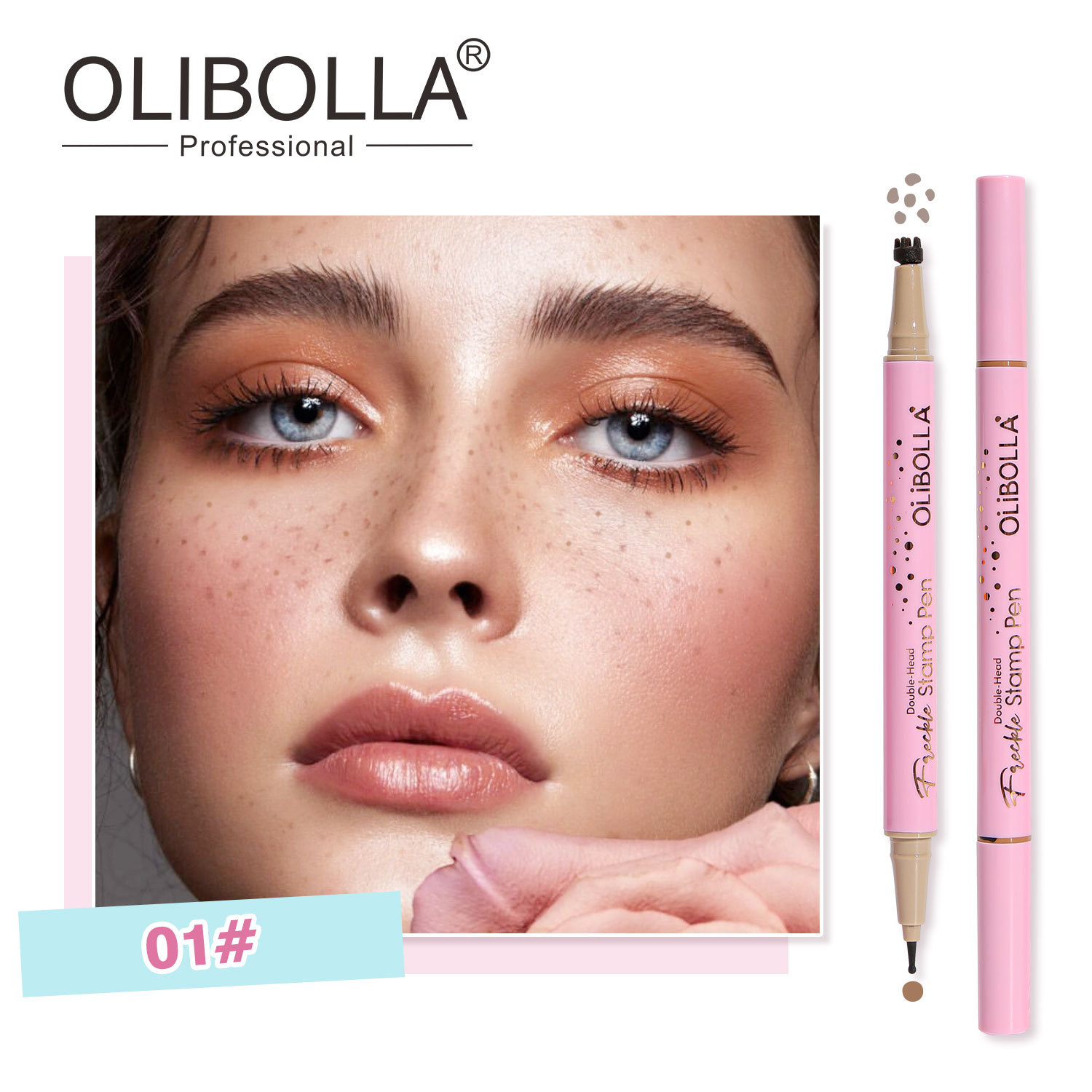 Transfronterizos OLIBOLLA simulación de pecas de doble cabeza pecas sello de pena puntuación de pena impermeable anti-transpiración maquillaje europeo y americano