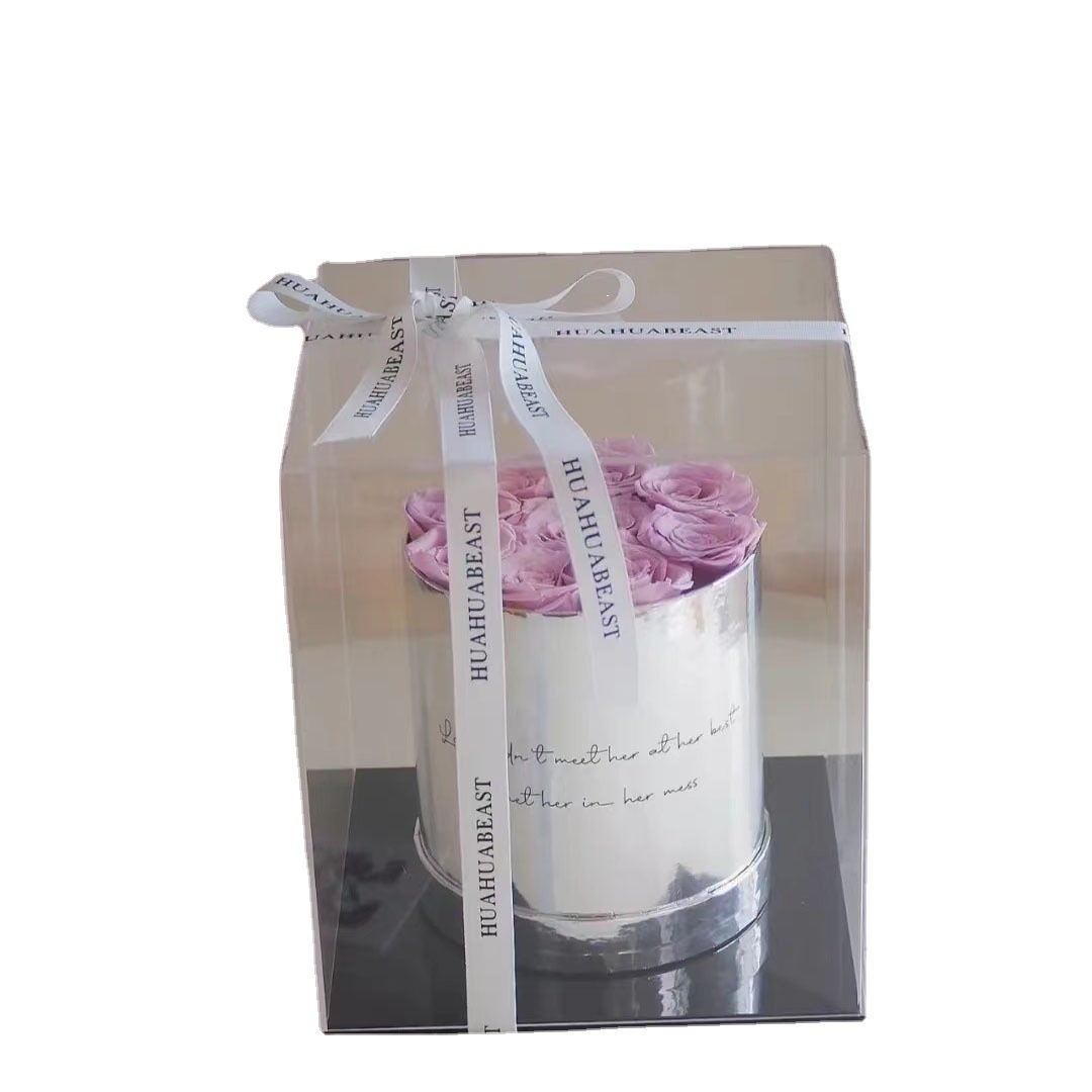 Ramo de rosas eternas en cubo acrílico, producto terminado, regalo de flores reales para el Día de San Valentín, flor eterna, adorno de alta gama.