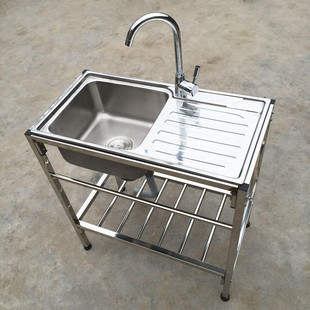 Kitchen Stainless Steel Bracket Basin Sink Double Sink with Water Bucket Basin Rack for Vegetable Washing Face Washing Dishes Operating Table Shelf