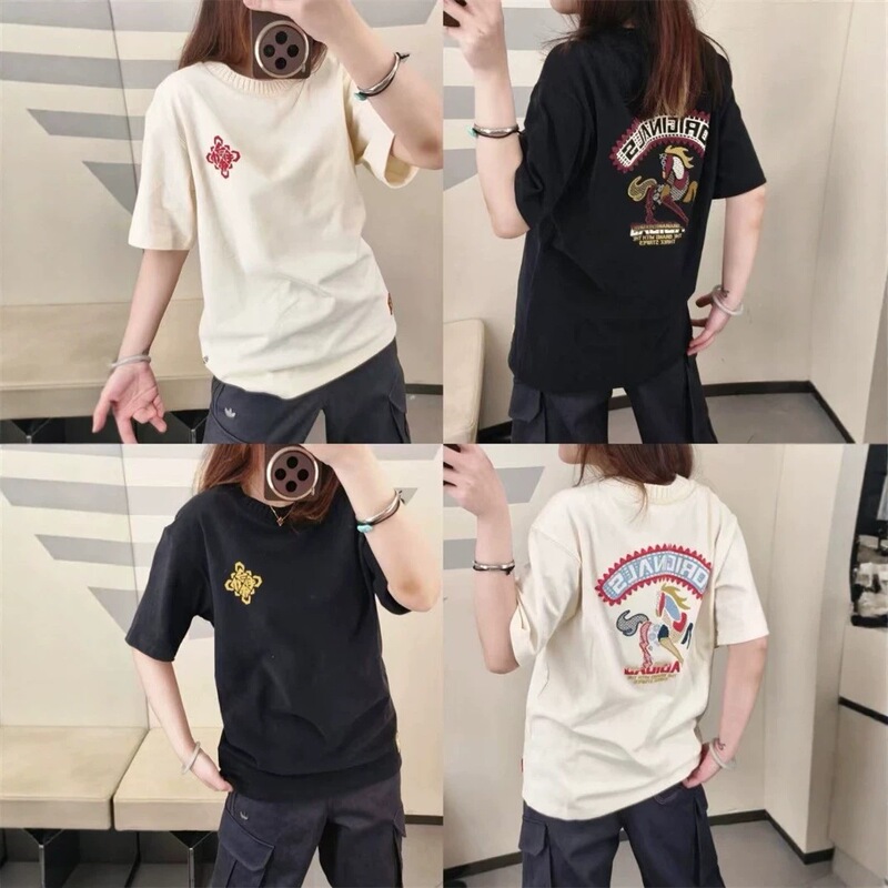 High-Quality Version of the Three-Leaf Clover Pure Cotton Sports Short-Sleeve T-Shirt, Unisex, Summer Fashion, Loose Fit, Round Neck Top, Couple's Style