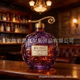 跨境新品海贼王30周年纪念款高硼硅玻璃威士忌酒瓶收藏级装饰酒瓶