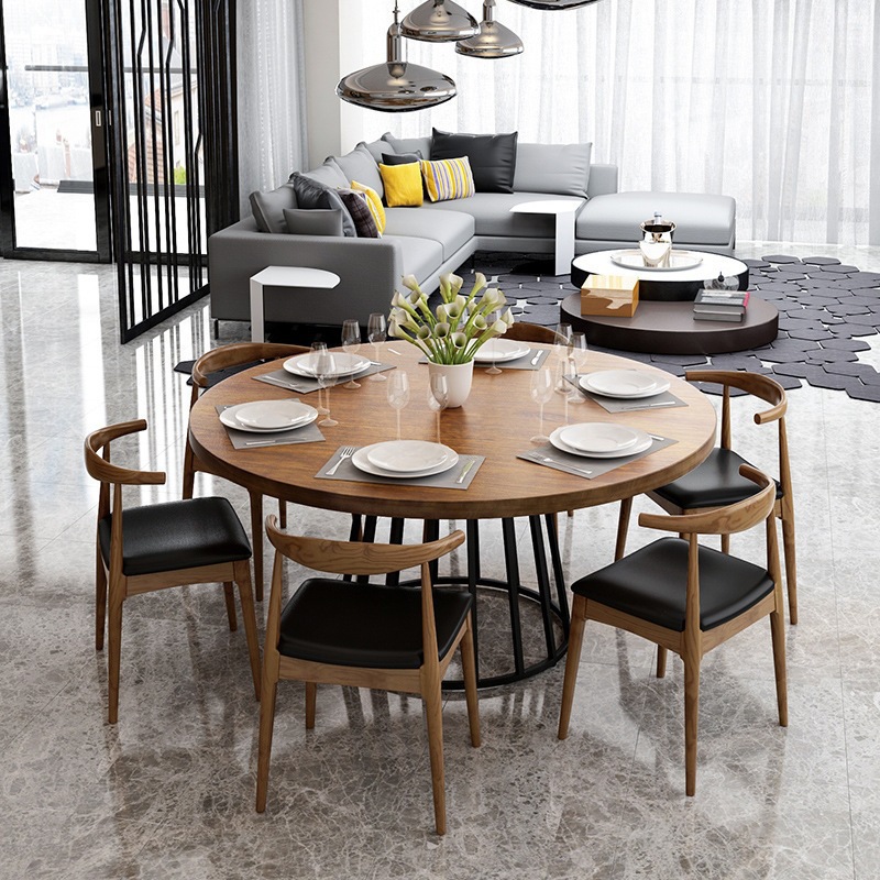Hotpot industrial mesa de comedor de madera sólida mesa de comedor de madera nórdica mesa de comedor de hierro forjado mesa de comedor caja de comedor mesa de comedor redonda