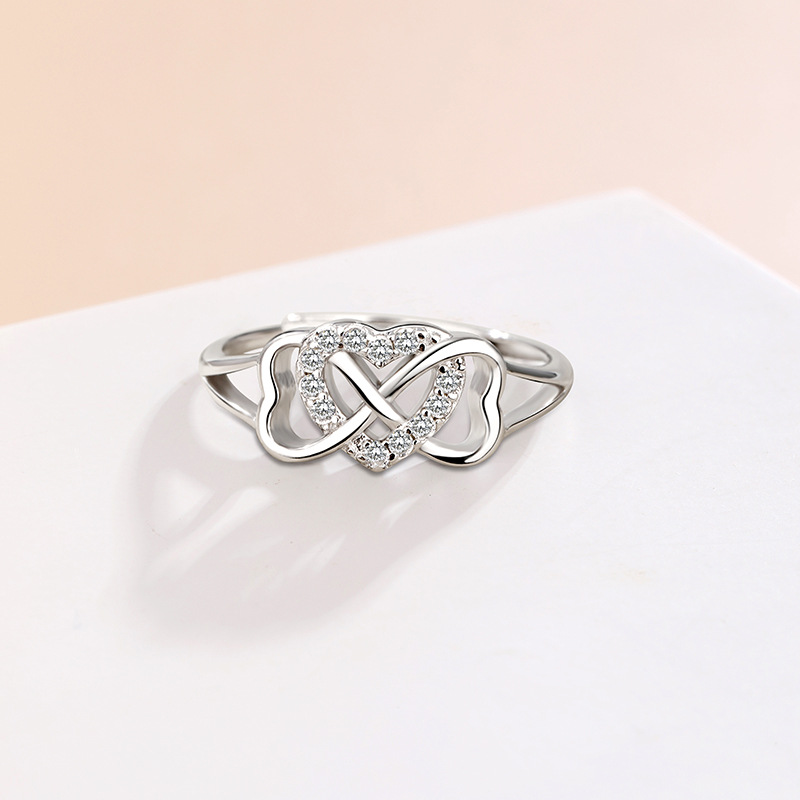 TEMU transfronterizo nuevo anillo infinito de plata esterlina 925 en forma de corazón para mujeres nichos europeos y estadounidenses de alta calidad anillo de dedo ajuste de boca viva