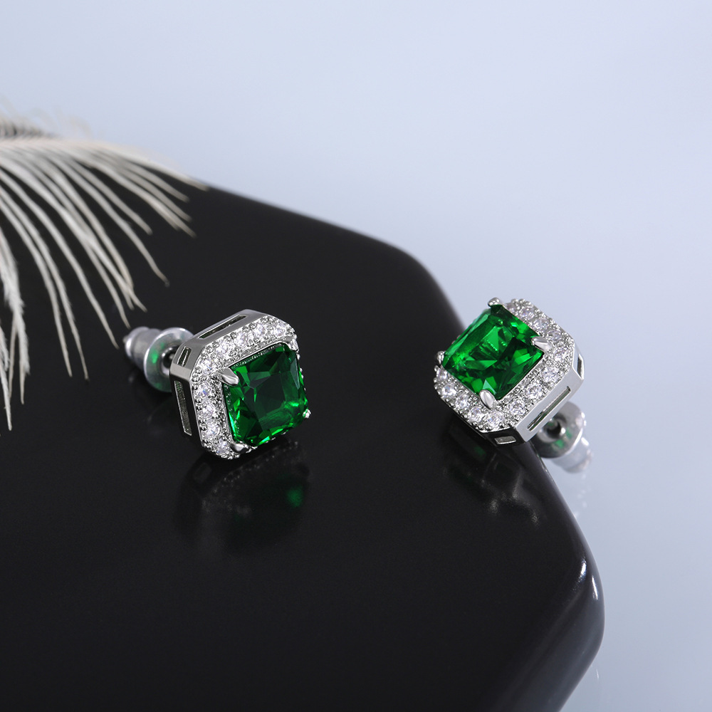 Square Pattern 1 Pair Simple Style Square Copper Inlay Zircon Ear Studs