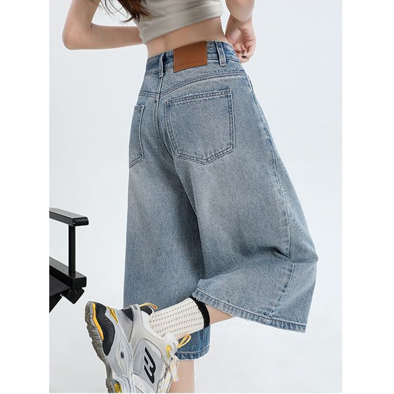 Light-Colored Wide-Leg Cropped Jeans for Women, Summer Thin Style, 2026 New Model, High-Waisted, Loose Fit, Plus Size, Over-The-Knee Straight Pants