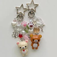 クリエイティブで甘くてかわいい植毛子猫リボンフラワービーズバッグペンダントキーホルダー携帯電話ペンダントストラップ