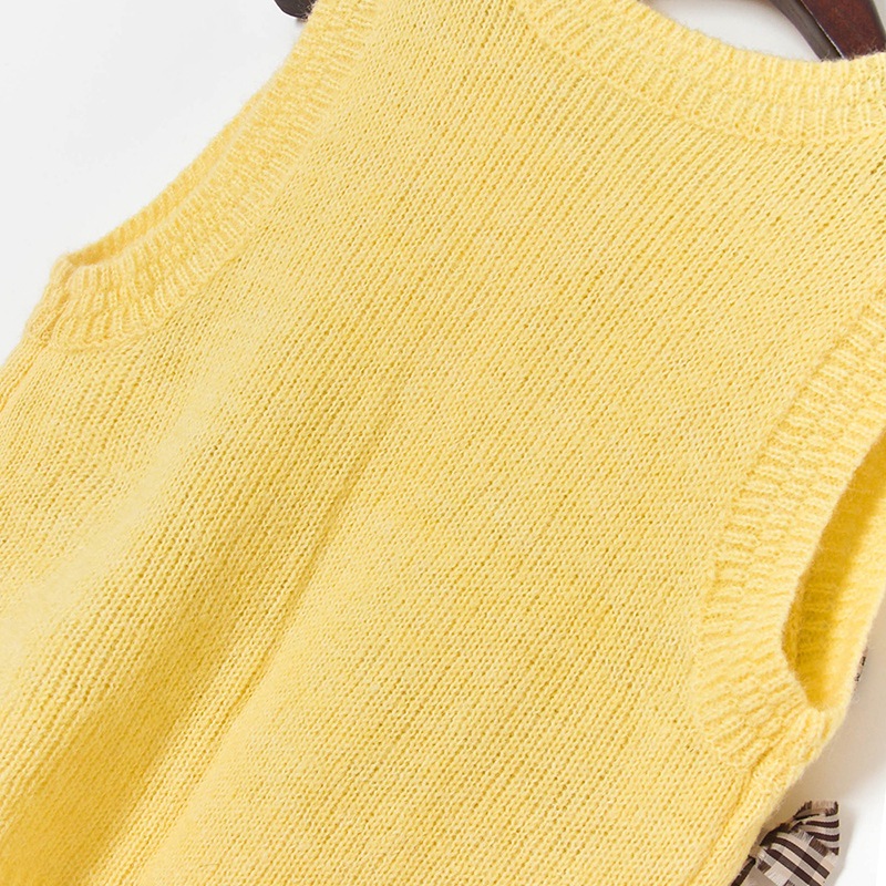 Kadın Giyim Erken Sonbahar Yeni Üç Boyutlu Fiyonk Kalın İğne Yuvarlak Yaka Kolsuz Örme Hırka Yelek Kadın Kolsuz_voghion.com