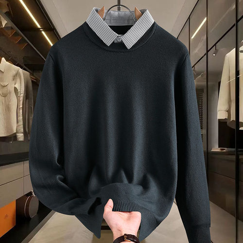 Men's 2024 Business Warm Autumn/Winter Knit Top with Pseudo Double-Sleeve Sweater