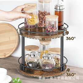 跨境厨房调味料置物架 双层旋转调料架 多功能调味品收纳整理架