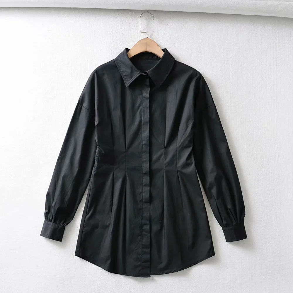 Single-Breasted Waist Loose Lapel Shirt NSAC22160