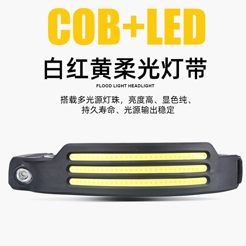 Faros de COB de inducción multifunción transfronterizos Faros de conducción al aire libre Carga USB Luz de carrera nocturna Faros de luz brillante de silicona