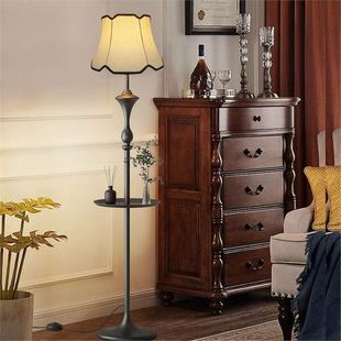 American Style Retro Coffee Table Floor Lamp Sofa Living Room Bedroom Study Room Round Table Storage Vertical Middle Ancient Eye Protection Atmosphere Lamp