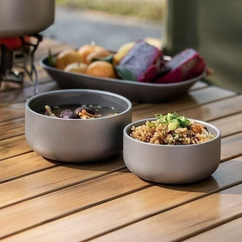 TI チタンボウル二層チタンボウル健康 TI チタン食器断熱抗火傷ボウルハイエンド家庭用丼スプーンアウトドアキャンプ|undefined
