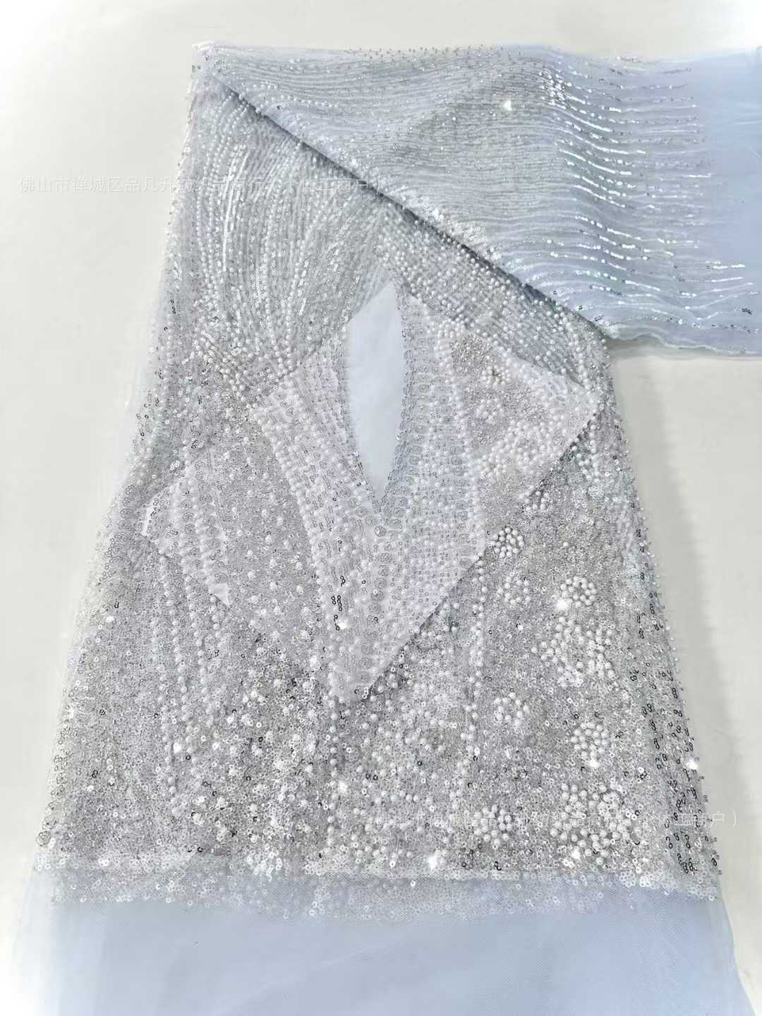 Sequinilla tela de cuentas de clavos vestido de boda vestido de noche ropa de moda fuente fábrica al por mayor