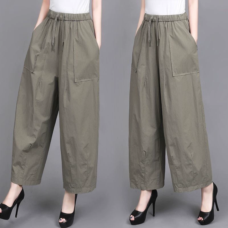 Женские весенне-летние новые брюки 2025 года для мам среднего возраста, новые свободные тонкие повседневные брюки-шаровары больших размеров, универсальные для похудения.