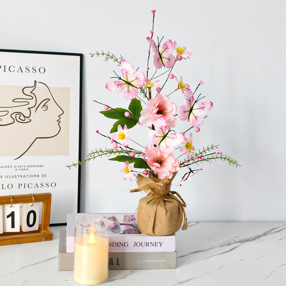 Serie rosa Mori mariposa flor decoración cómica exposición decoración del vestíbulo del hotel estilo pastoral