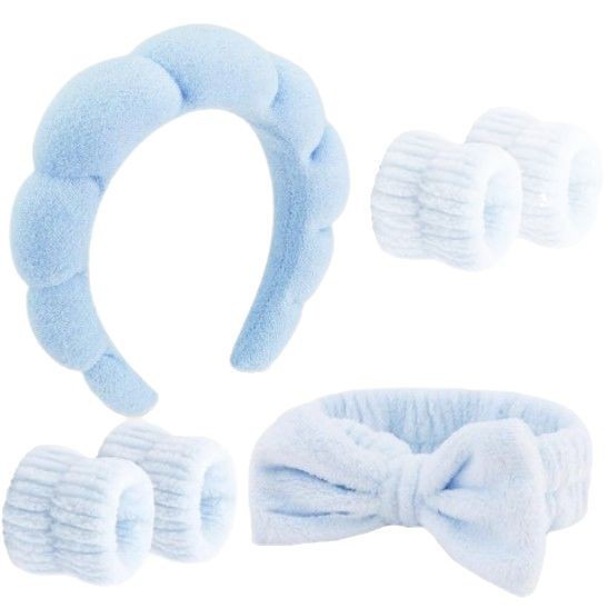 Juego de Diadema y Muñequeras de Tela de Terciopelo de Coral para Lavado de Cara y Maquillaje image 9