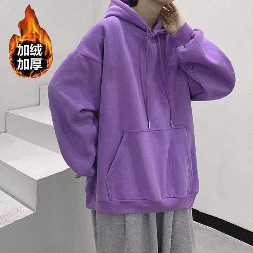 Men's Hooded Sweatshirt for Autumn/Winter, Solid Color Hooded Top, Korean Style Trendy Loose Fit, Dual-Lined and Thickened Outerwear