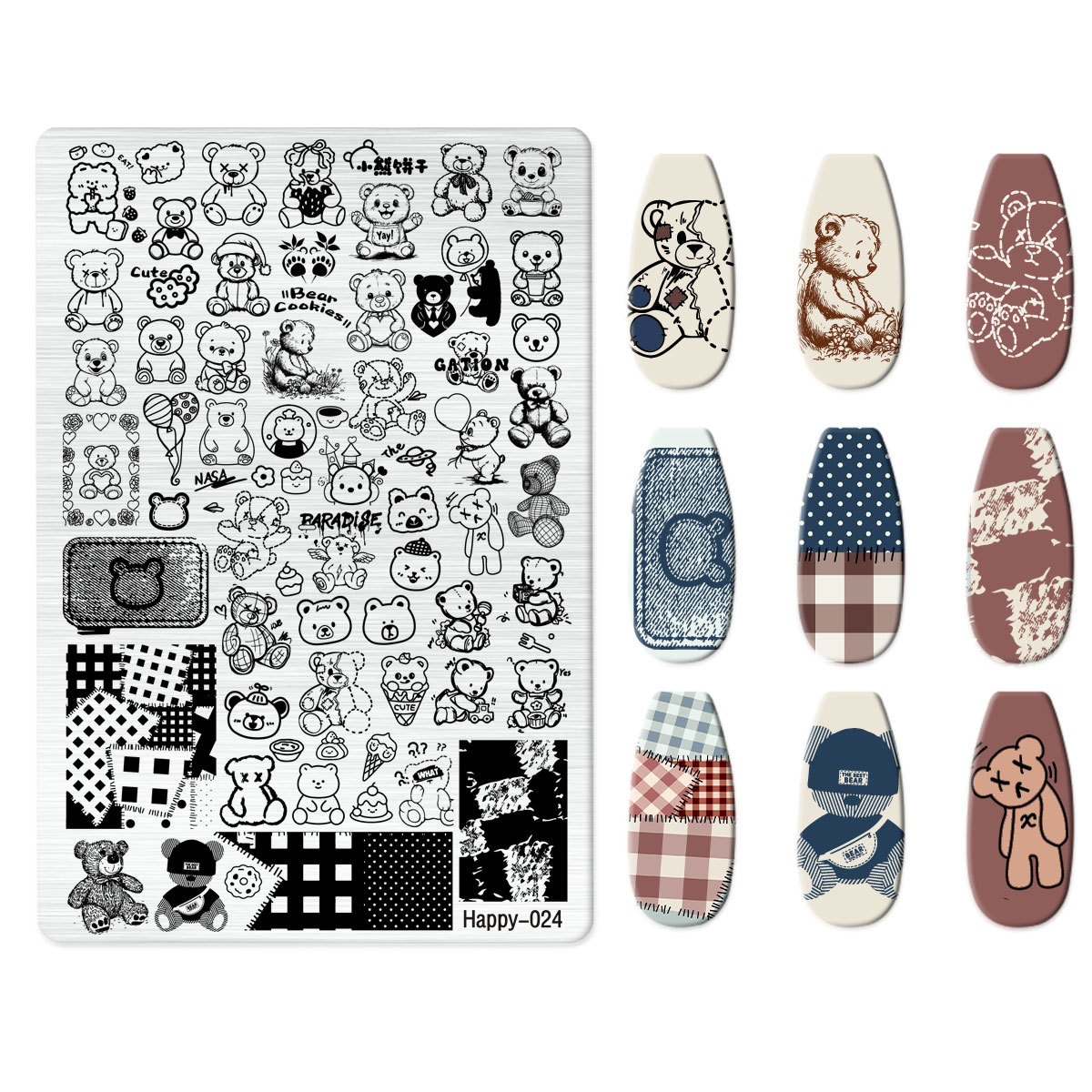 Xiaohongshu's Popular Jingtian Nail Art Stamping Plate Kt Cat Nail Art Bow Cartoon Line Frosted Stamping Plate