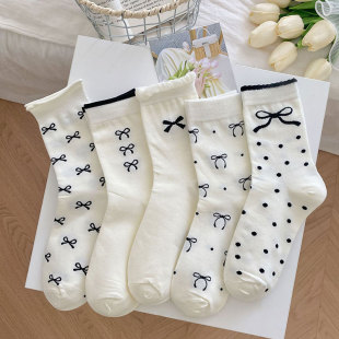 [Factory Outlet] Autumn and Winter New Socks Women's Korean Style Women's Bow in the Tube Joker Piled Socks Wholesale