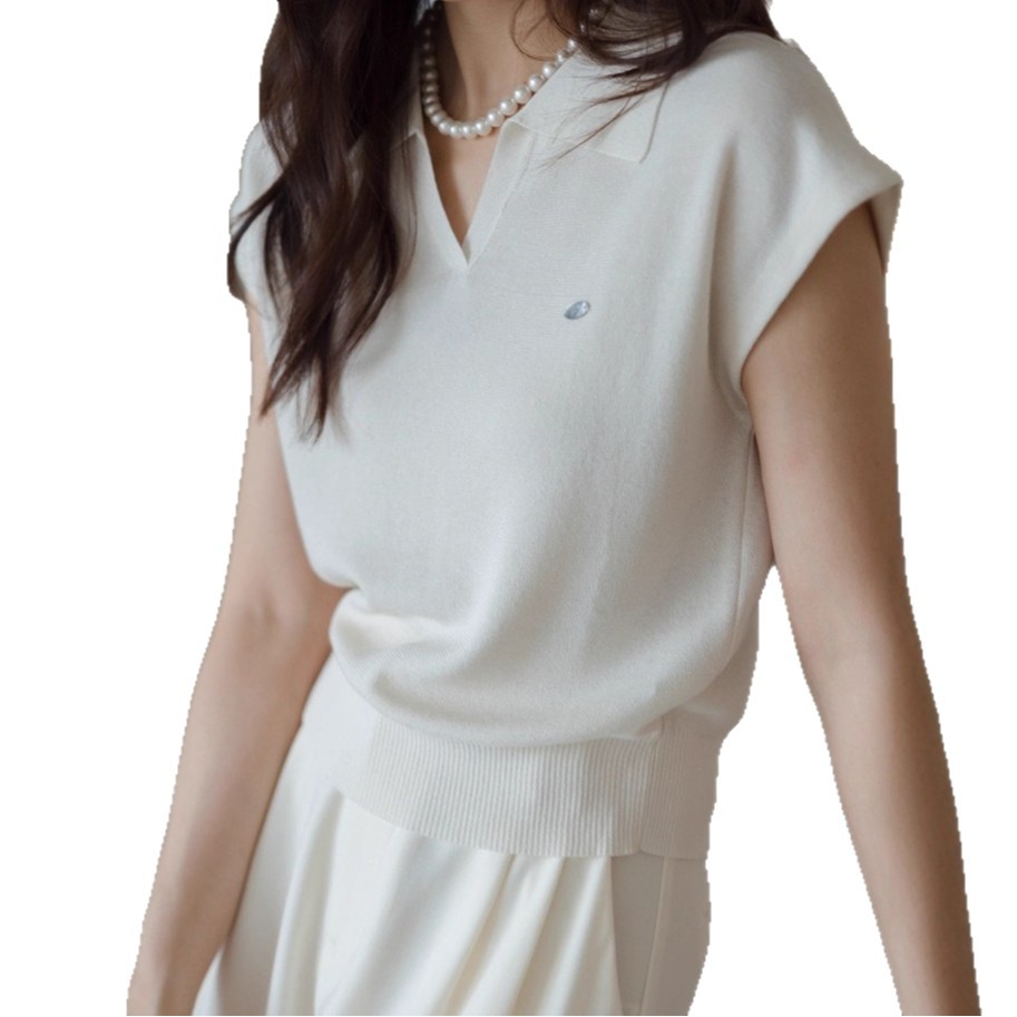 Áo polo nữ ngắn tay cổ bẻ chất liệu linen pha sợi dệt kim — màu đen