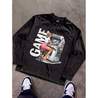 欧码纯棉Men Y2K Lightweight Long‑Sleeve Graphic Tee, Urban