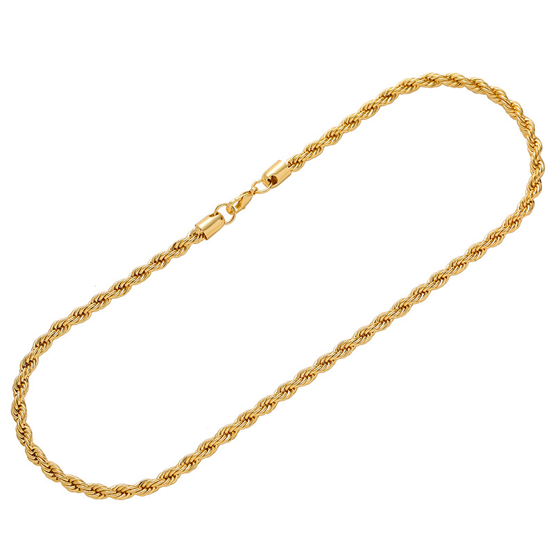 Collana con catena in acciaio al titanio e colore naturale abbinato, con intrecci di pasta fritta in acciaio inox di diverse dimensioni_voghion.com