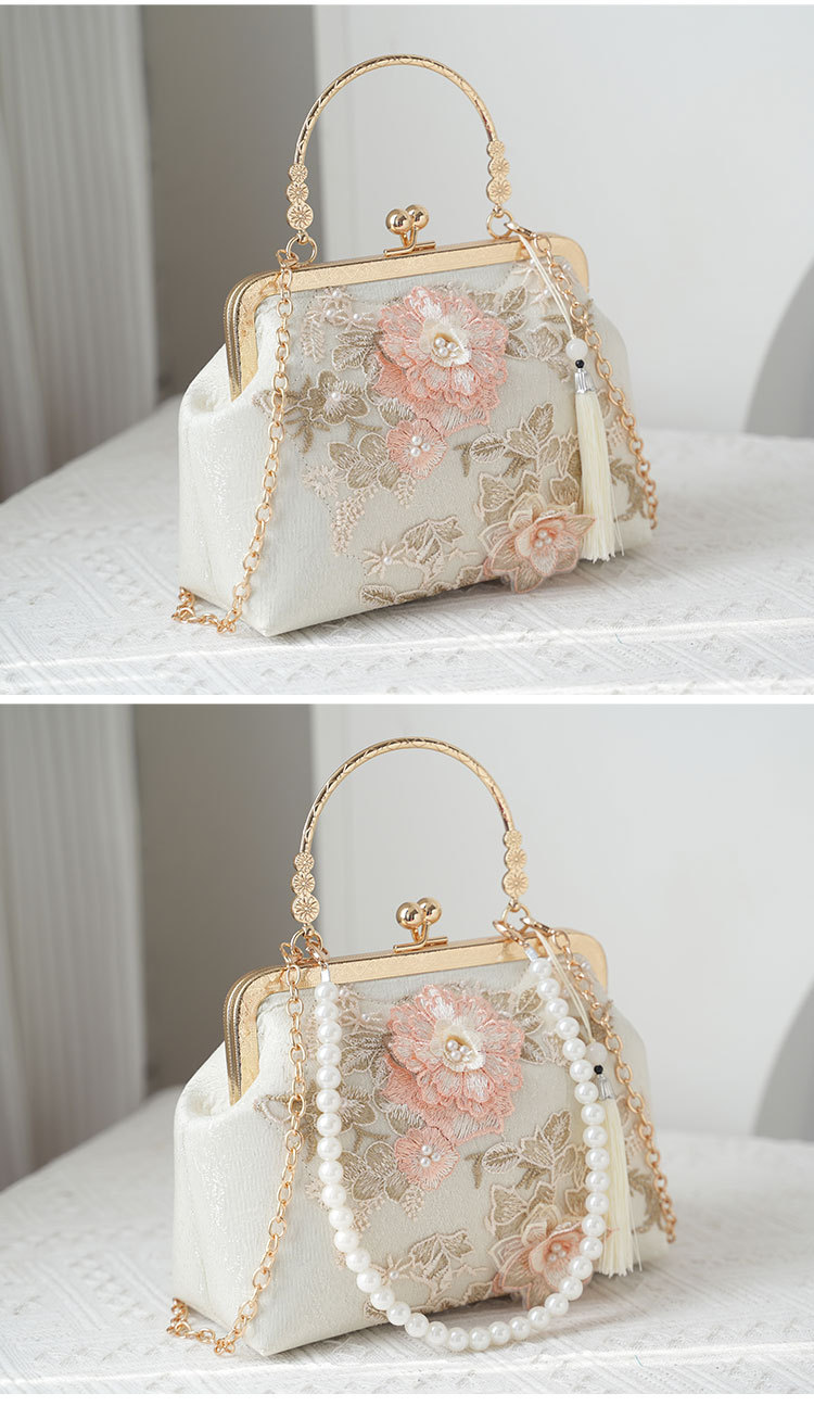 Bolsa de mão da moda Cheongsam Banquet Clutch Bordado Contas Ombro Pérola Corrente Bolsa_voghion.com