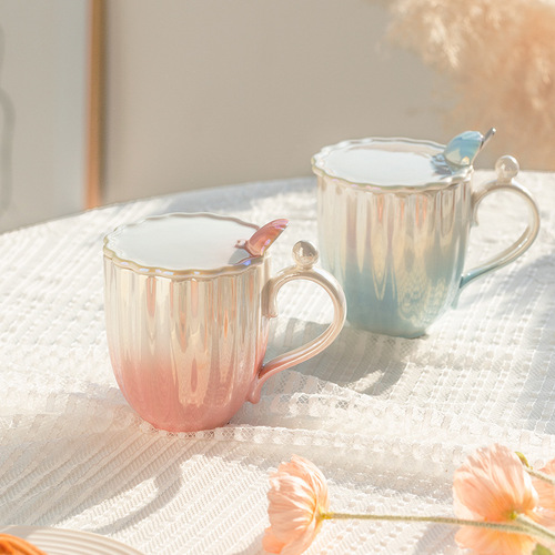 Mug ins cup ceramic cup with lid spoon high-value gift office water cup couple coffee cup wholesale