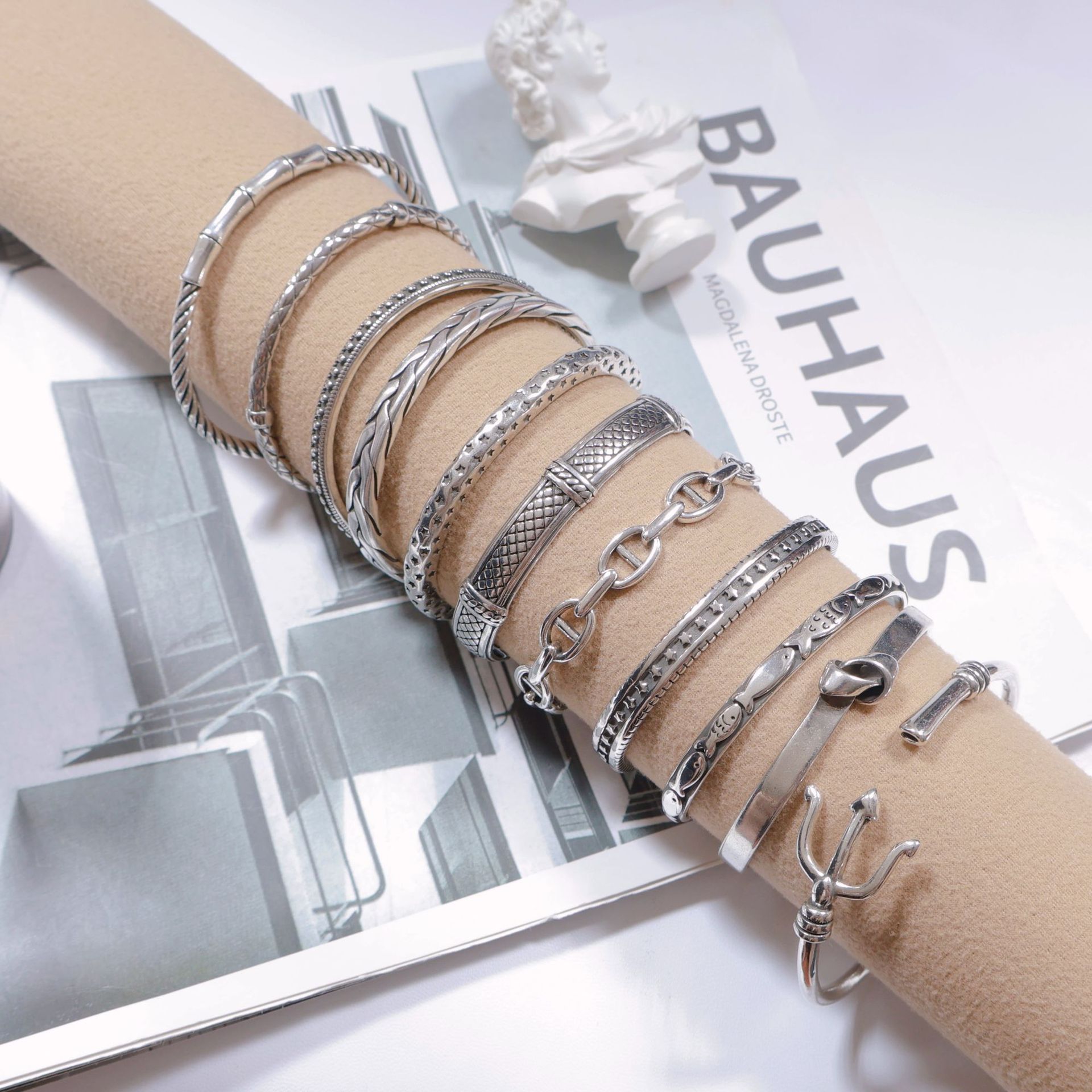 1 Piece Quantity Basic Simple Style Geometric Thai Silver Bangles Wholesale