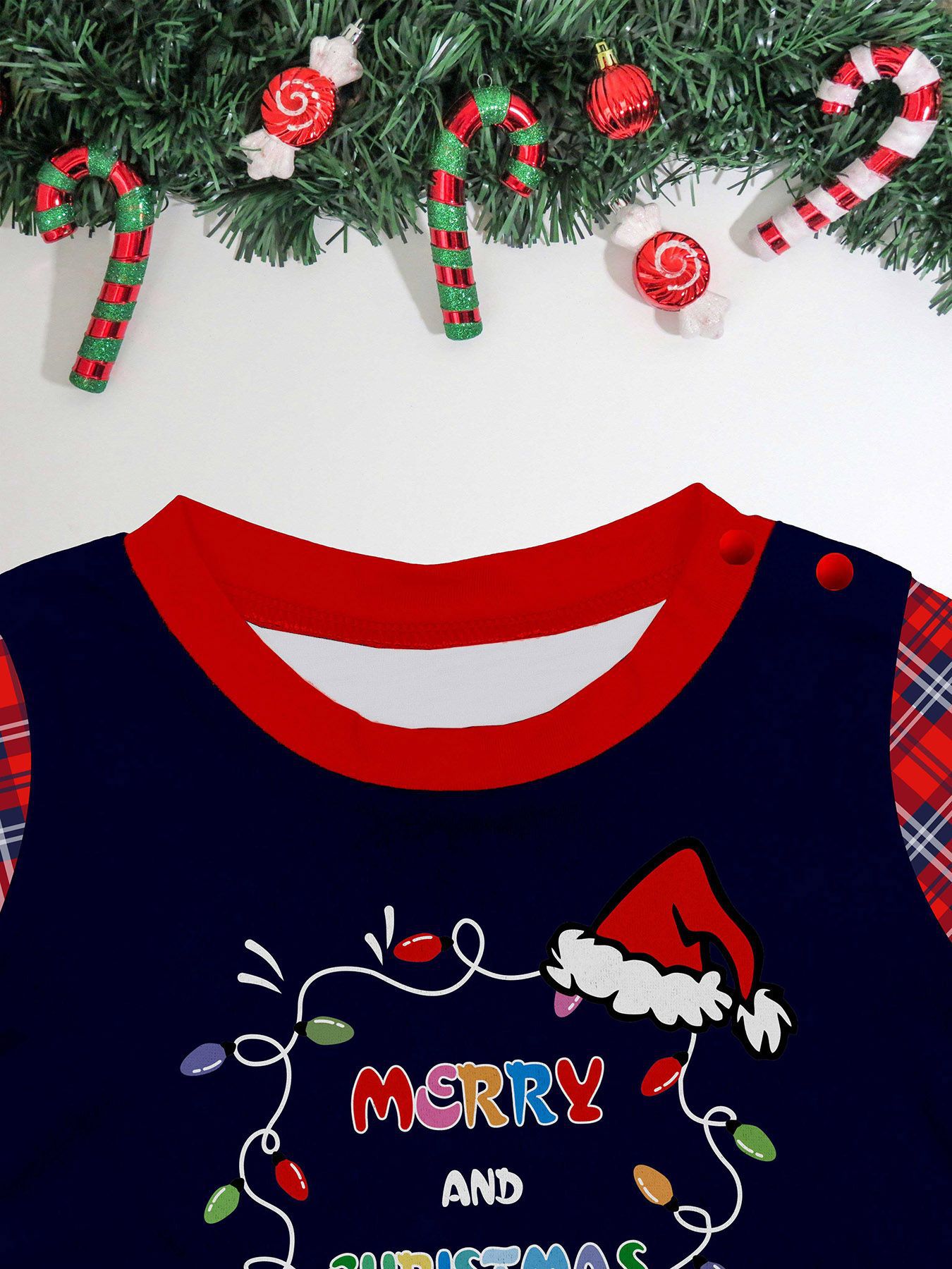 Chapeau de Père Noël alphabet lumineux avec vêtements de famille de Noël imprimés vêtements de maison pyjamas_voghion.com