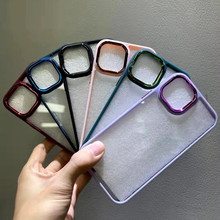 适用苹果型号IP13电镀亚克力手机壳金属大孔镜头彩色边框保护套