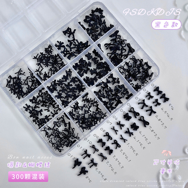 12 cuadros mini bowknot accesorios de uñas tamaño mixto estilo explosivo transfronterizo blanco y negro pajarita rosa accesorios de diamantes de uñas