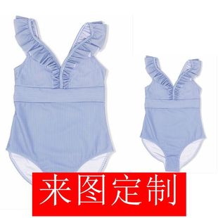 Children's Girls Little Red Book Blue Stripe Parent-child Swimsuit High School Entrance Examination Physical Education Clothes Sunscreen UV Swim Cap Swimsuit Factory