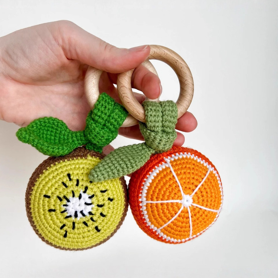 Juguetes de crochet para bebés crochet fruta campana para bebés: kiwi, limón, naranja, sandía