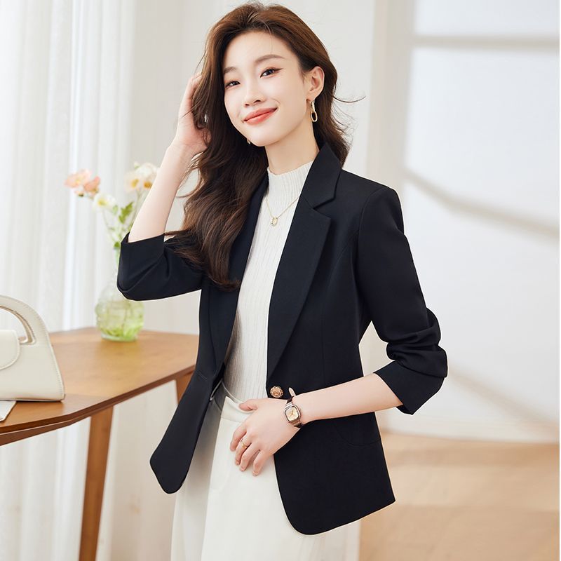 Brown Blazer Elegant Casual Jacket For Women Lightweight Coat_voghion.com