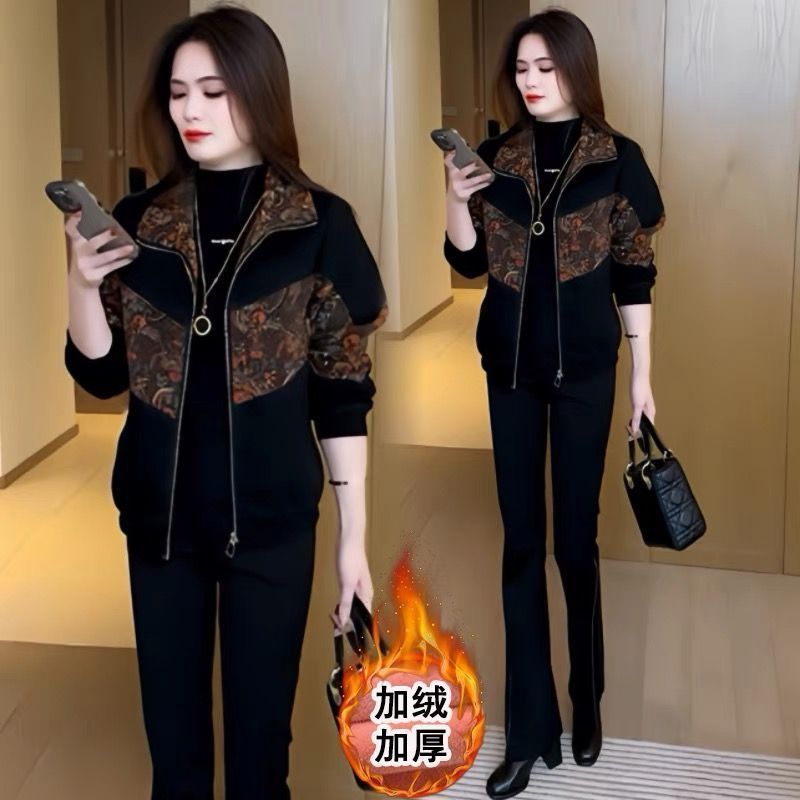 2025冬季新款外套女长袖时尚气质拉链夹克开衫加绒保暖妈妈上衣